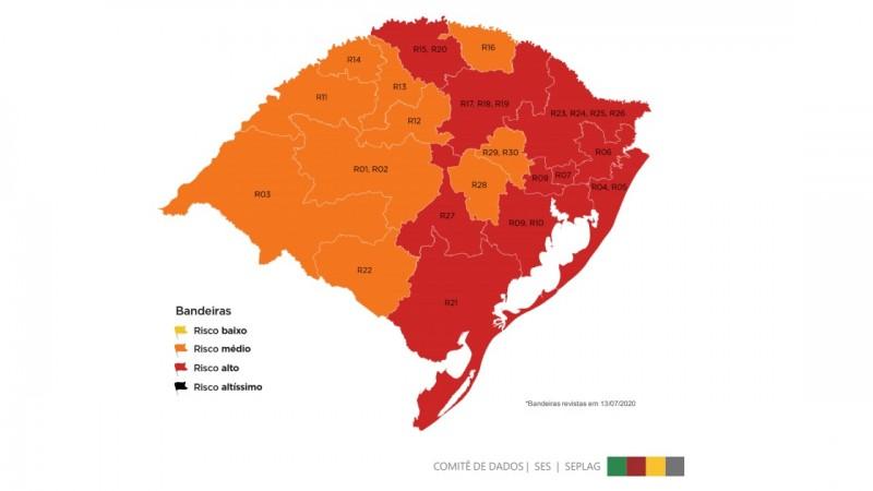 Mapa definitivo da 10ª rodada do Distanciamento Controlado tem 10 regiões em vermelho; Guaíba entra na quarta semana