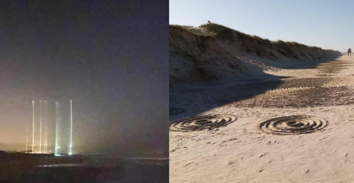 Moradores do Litoral Norte do RS registram luzes desconhecidas no céu e símbolos na areia da praia
