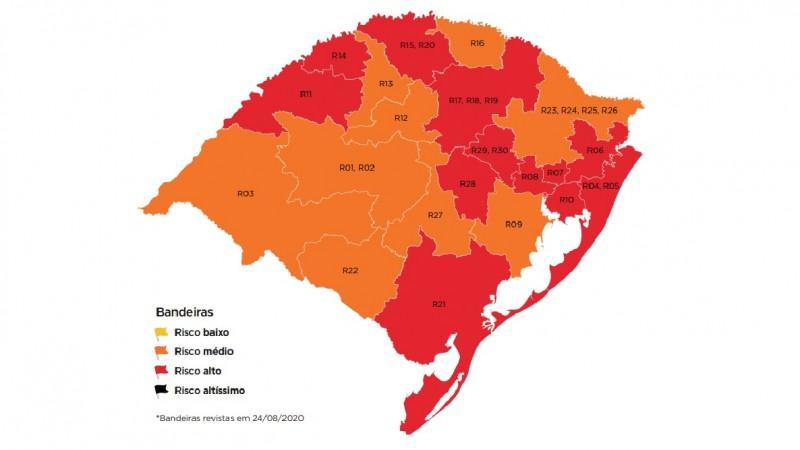 RS fica com 12 regiões em bandeira vermelha na 16ª rodada do DC; Região Guaíba fica em laranja