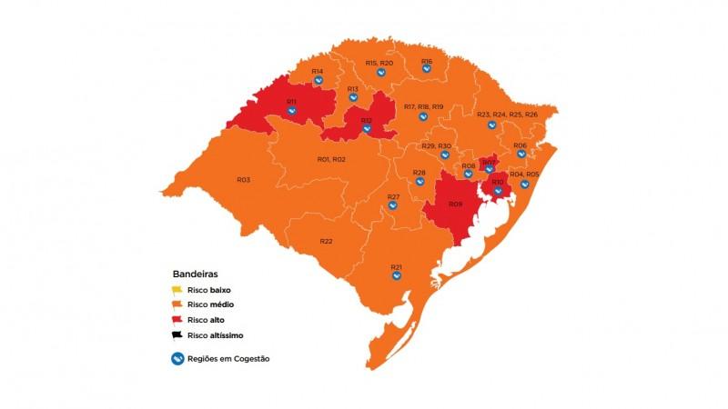Guaíba e mais quatro regiões ficam em vermelho no mapa preliminar da 20ª semana do Distanciamento Controlado