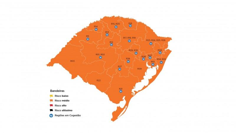 Na 21ª rodada, pela primeira vez todas as regiões ficam em laranja no mapa preliminar do Distanciamento Controlado