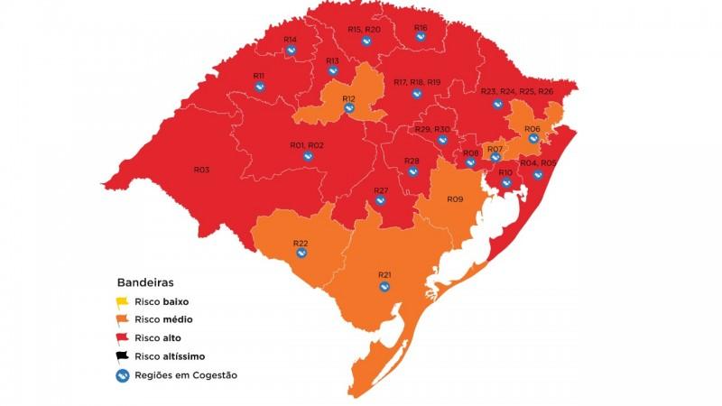 Mapa preliminar da 34ª rodada do DC indica seis regiões em bandeira laranja, incluindo Guaíba