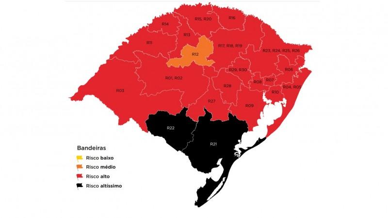 Pela primeira vez, RS tem regiões em bandeira preta no mapa preliminar; região Guaíba fica novamente em vermelho