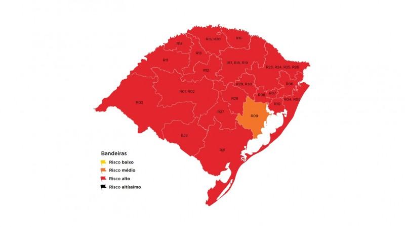 Somente Região Guaíba fica em laranja no mapa preliminar da 33ª semana do Distanciamento Controlado