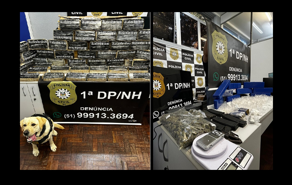 Duas operações em Novo Hamburgo resultam na apreensão de mais de 50 kg de drogas e armamentos