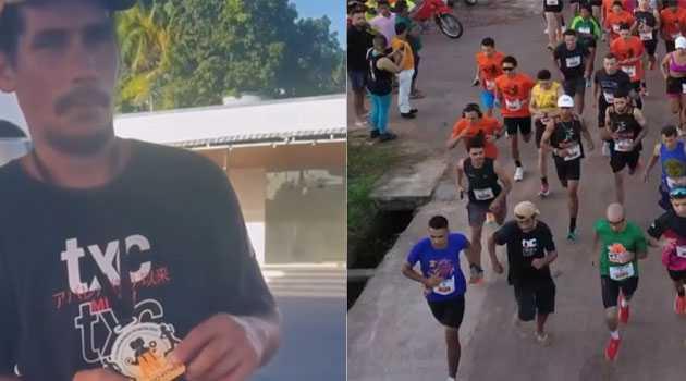 Aparentemente bêbado, participante inesperado percorre 8 km de chinelo em corrida no Pará