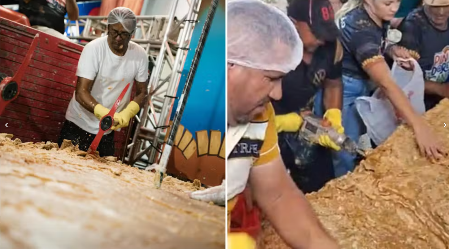 Maior rapadura do Brasil pesa 18,6 toneladas e foi repartida com picaretas e britadeiras