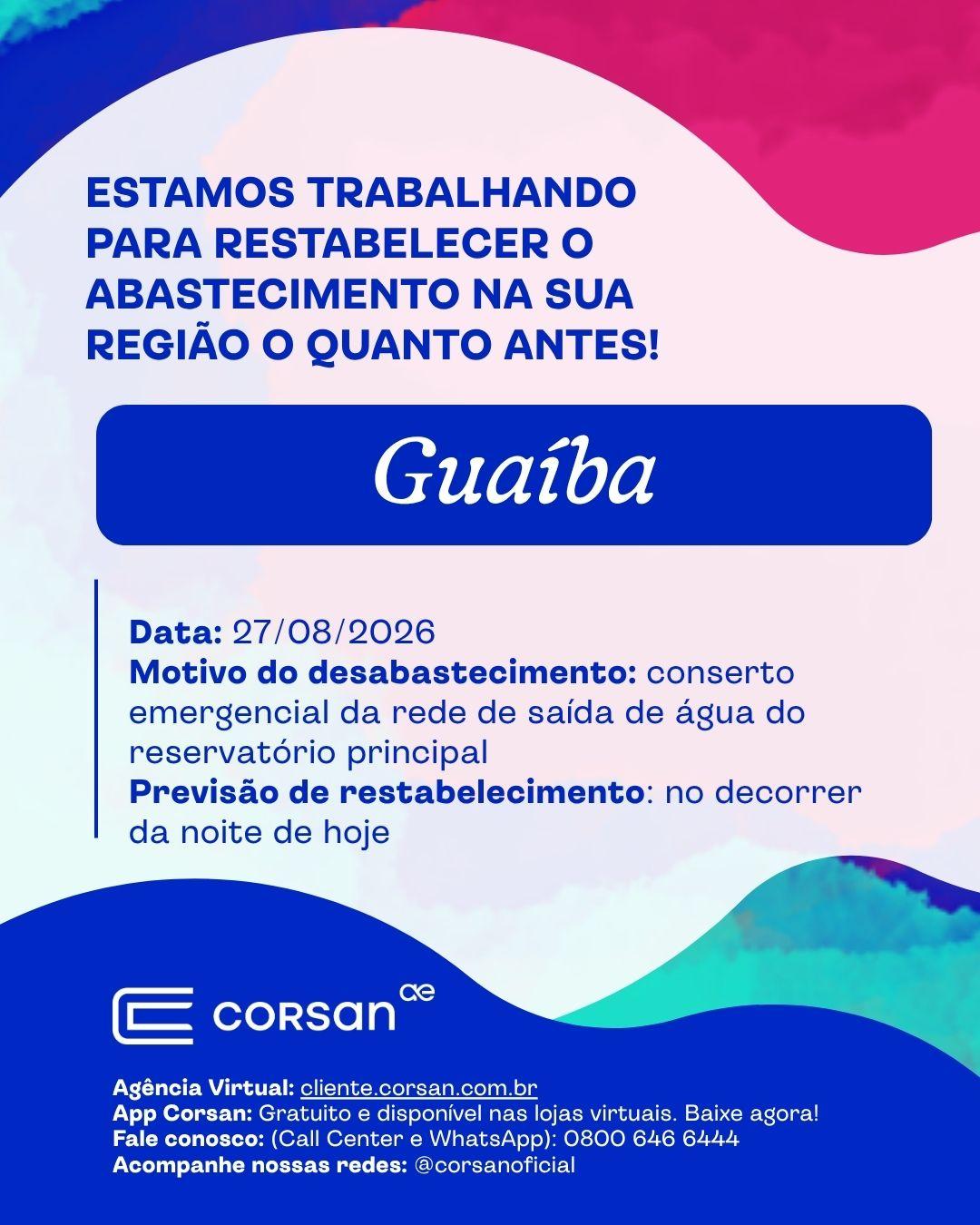 Conserto emergencial pode afetar abastecimento de água em bairros de Guaíba nesta quinta-feira