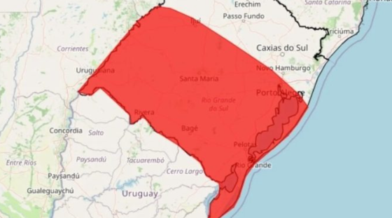 INMET emite alerta vermelho para tempestades em grande parte do Rio Grande do Sul