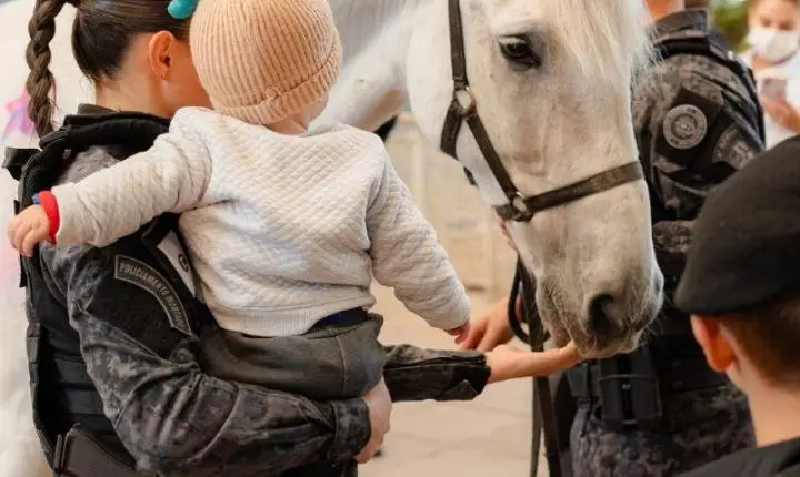 Brigada Militar realiza visita com cavalo da Cavalaria a setores infantis da Santa Casa de Porto Alegre