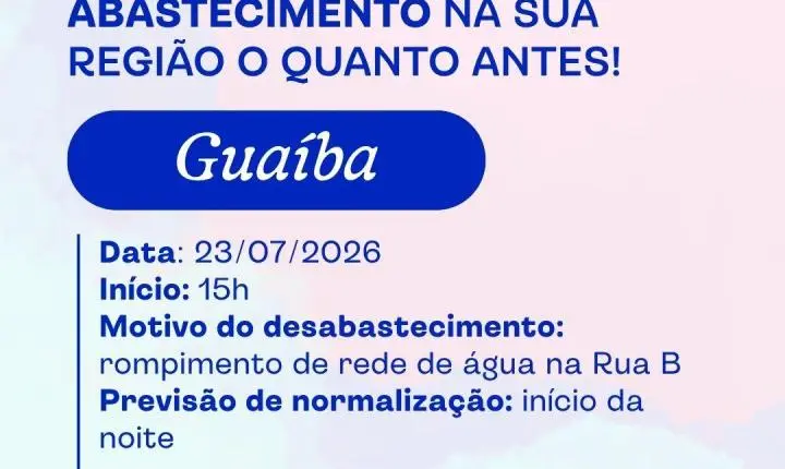 Guaíba: rompimento de rede afeta abastecimento de água em dois bairros