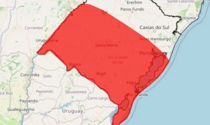 INMET emite alerta vermelho para tempestades em grande parte do Rio Grande do Sul