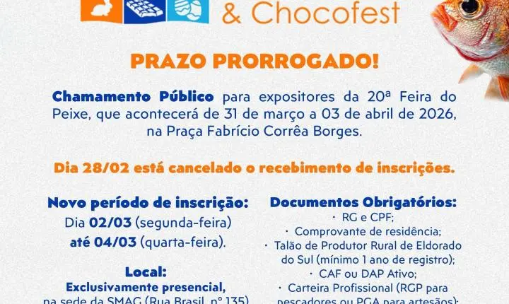 Inscrições para expositores da 20ª Feira do Peixe e Chocofest encerram nesta quarta-feira