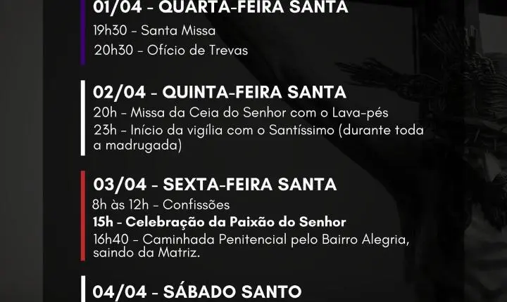 Paróquia de Guaíba realiza eventos da Semana Santa entre 1º e 5 de abril; Confira a programação