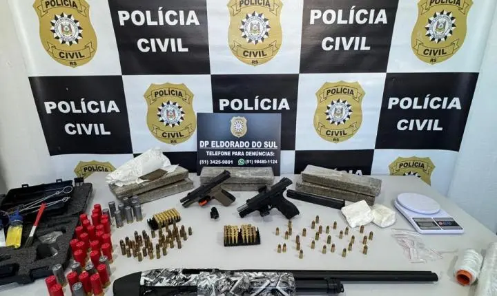 Polícia apreende grande quantidade de dr0g4s, armas e mais de 200 munições em operação contra o tráfico em Eldorado do Sul